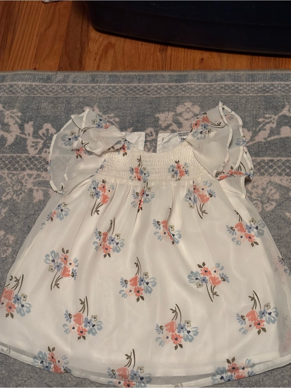 Carter's White Floral Smocked Flutter Sleeve Dress